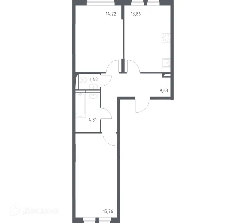2-комнатная квартира 58.6 м² Остафьево