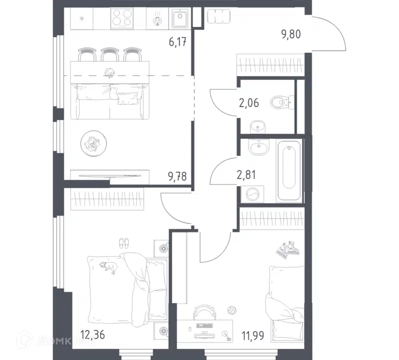 2-комнатная квартира 54.97 м² Остафьево