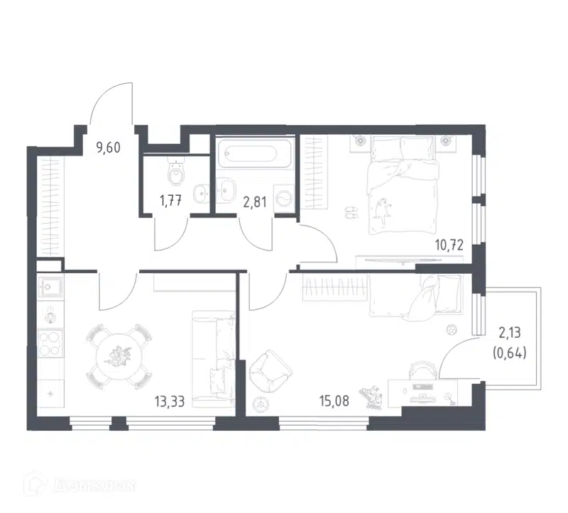 2-комнатная квартира 53.95 м² Остафьево