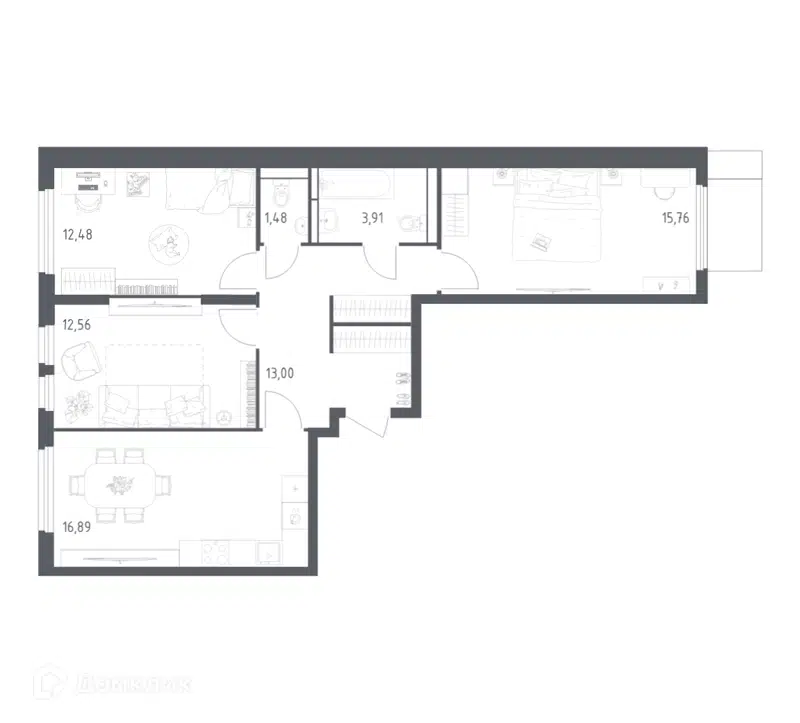 3-комнатная квартира 75.2 м² Остафьево