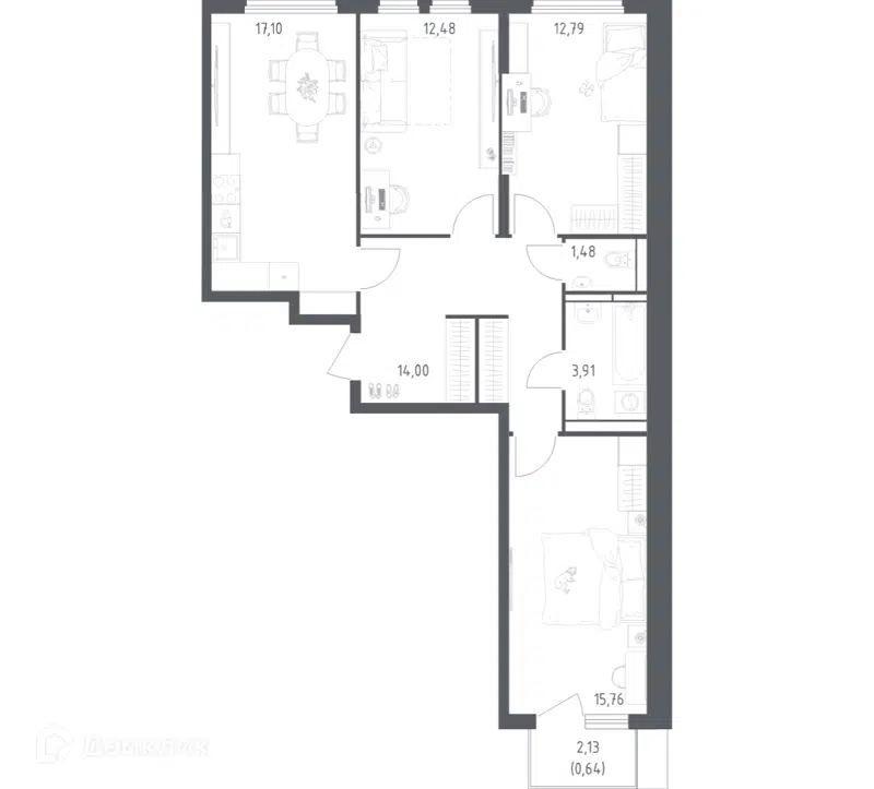 3-комнатная квартира 77.5 м² Остафьево