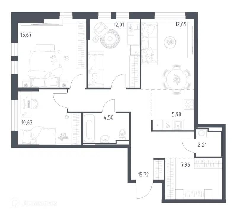 3-комнатная квартира 87.33 м² Остафьево