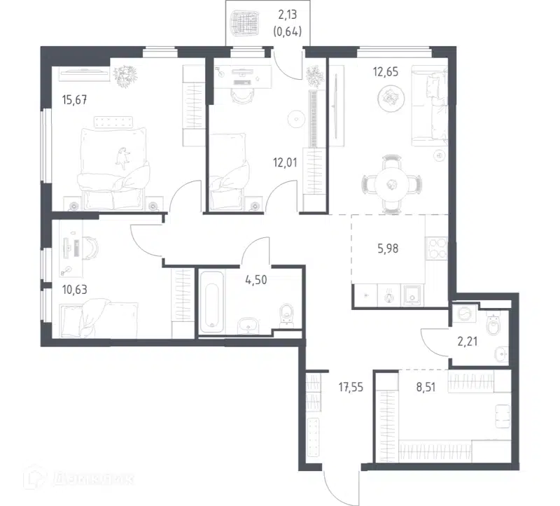 3-комнатная квартира 90.35 м² Остафьево