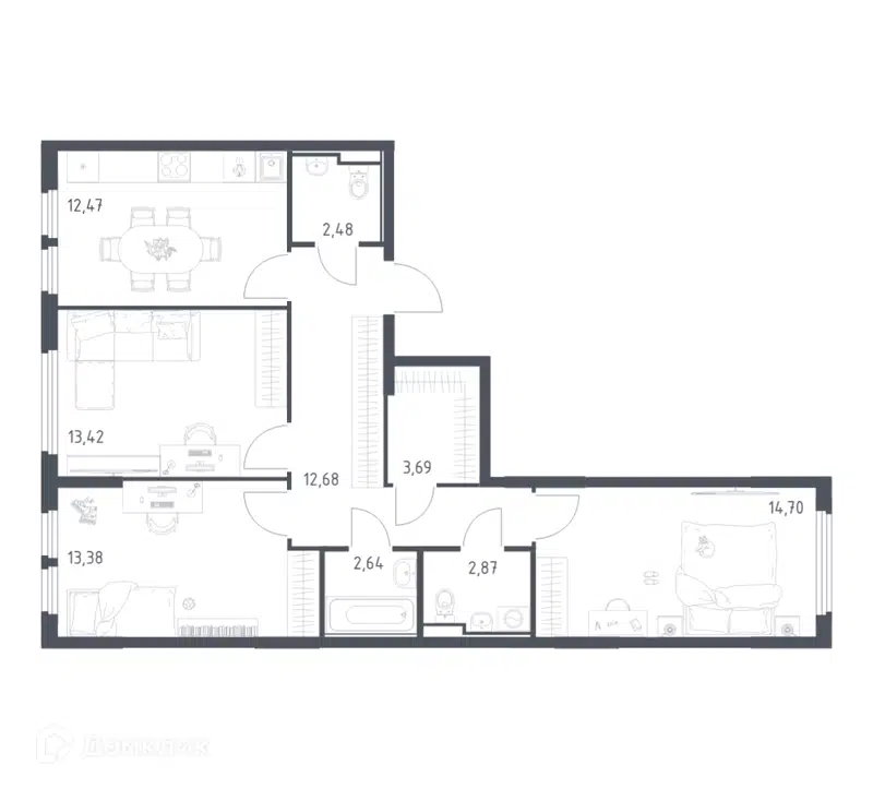 3-комнатная квартира 78.33 м² Остафьево