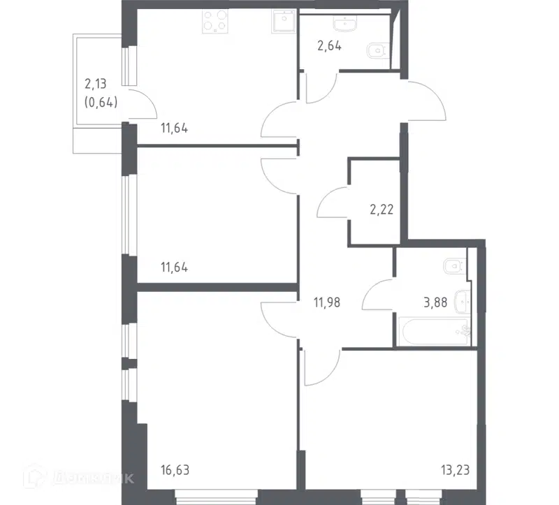 3-комнатная квартира 75.9 м² Остафьево
