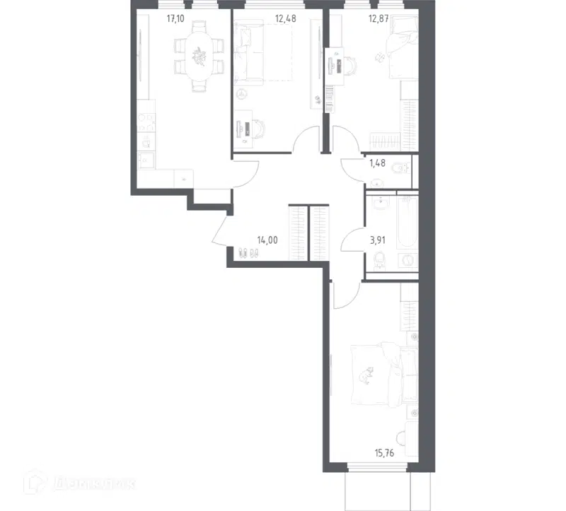 3-комнатная квартира 78 м² Остафьево