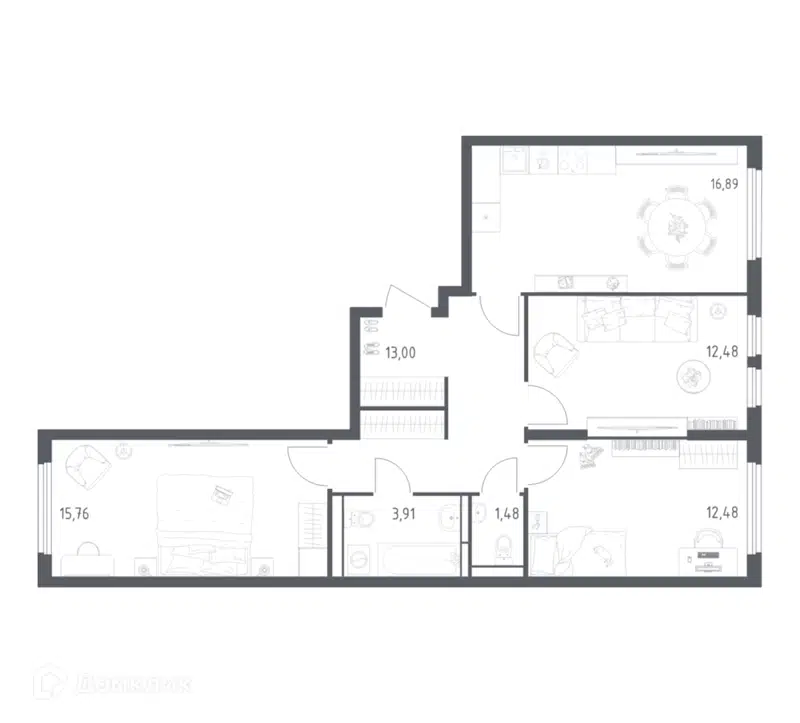 3-комнатная квартира 75 м² Остафьево