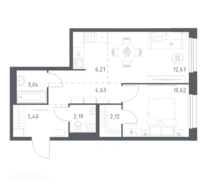1-комнатная квартира 46.94 м² Новое Внуково