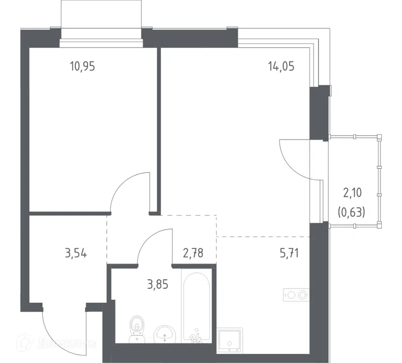 1-комнатная квартира 41.51 м² Новое Внуково