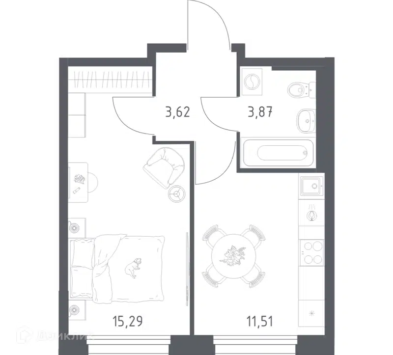 1-комнатная квартира 34.29 м² Новое Внуково