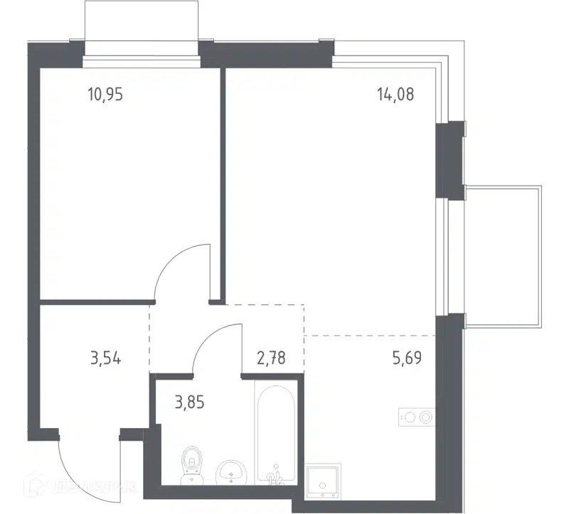 1-комнатная квартира 40.89 м² Новое Внуково