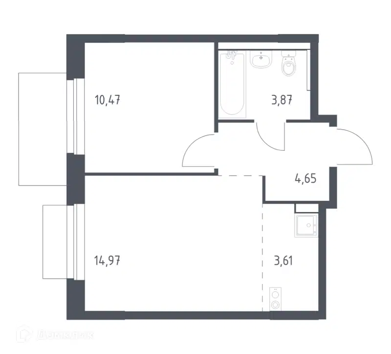 1-комнатная квартира 37.57 м² Новое Внуково