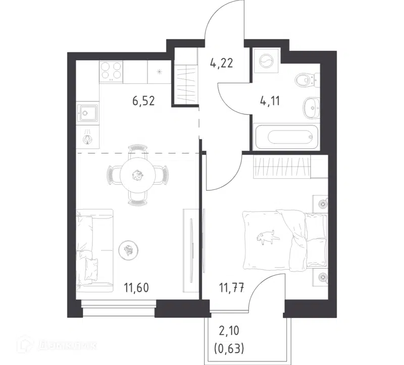 1-комнатная квартира 38.85 м² Новое Внуково