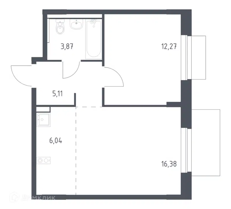 1-комнатная квартира 43.67 м² Новое Внуково