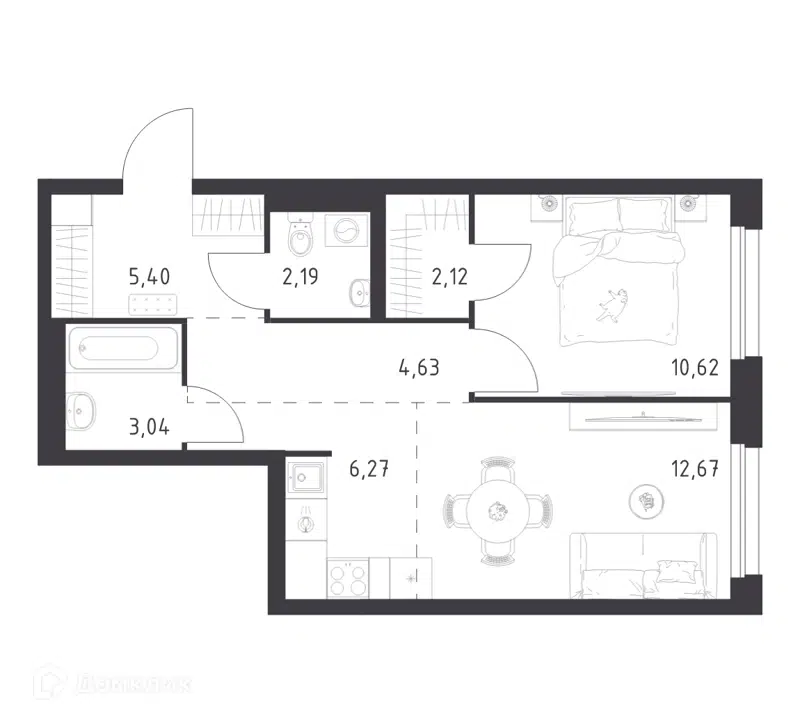 1-комнатная квартира 46.94 м² Новое Внуково