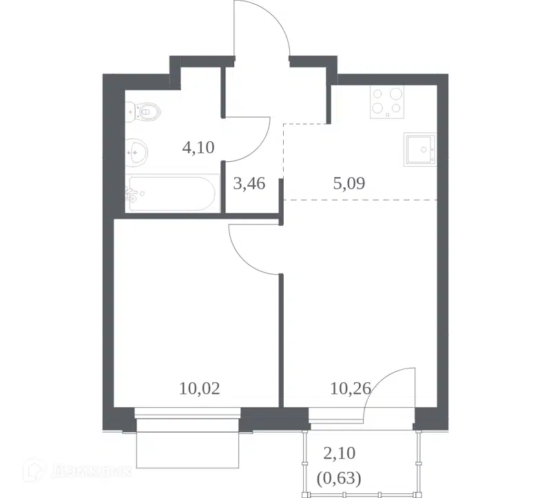 1-комнатная квартира 33.56 м² Новое Внуково