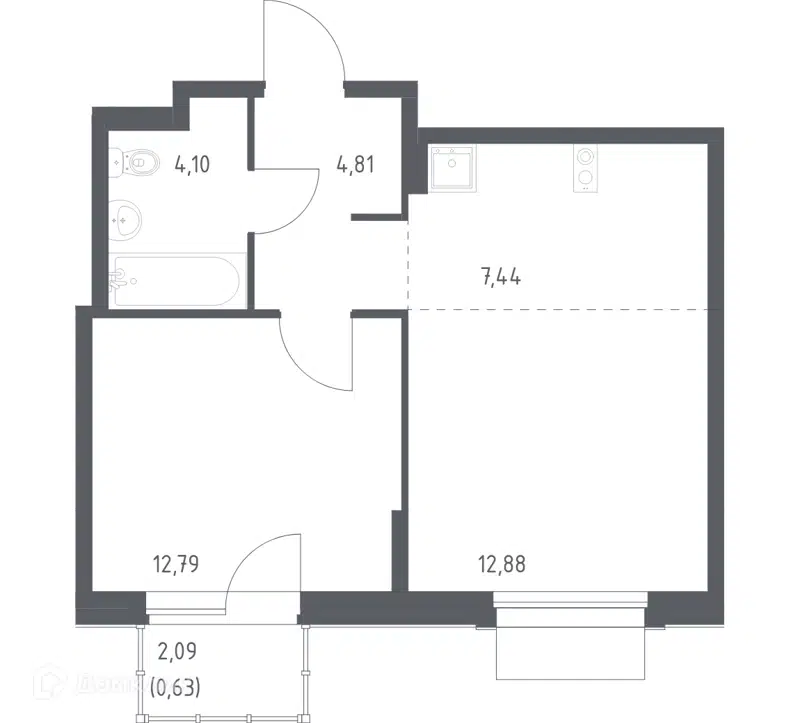 1-комнатная квартира 42.65 м² Новое Внуково