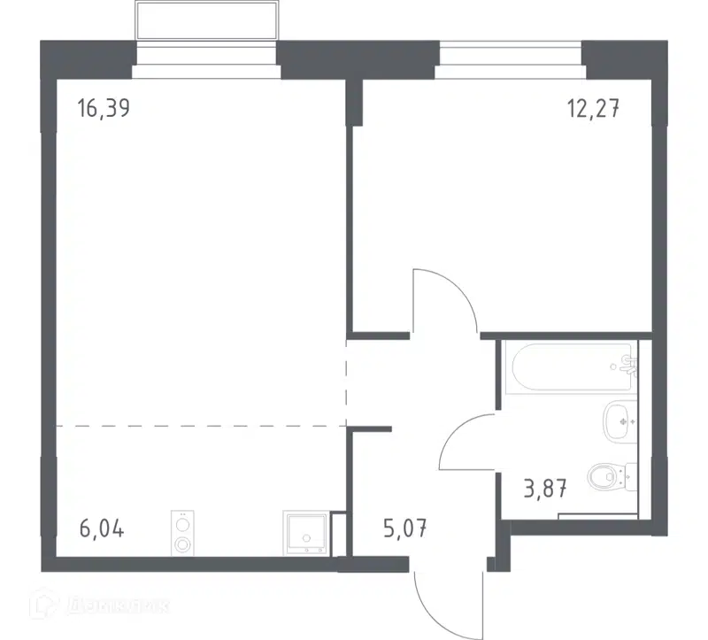 1-комнатная квартира 43.64 м² Новое Внуково