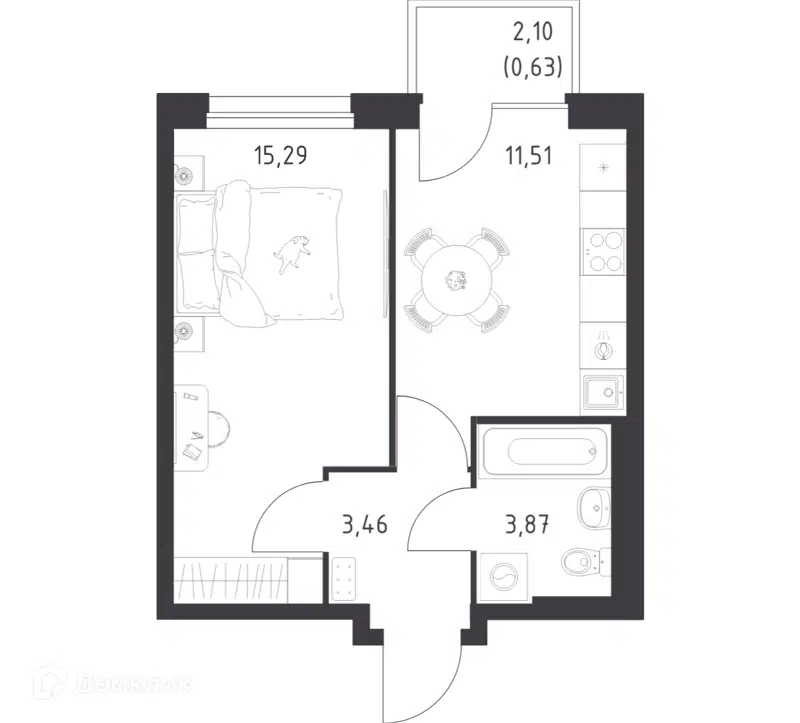 1-комнатная квартира 34.76 м² Новое Внуково