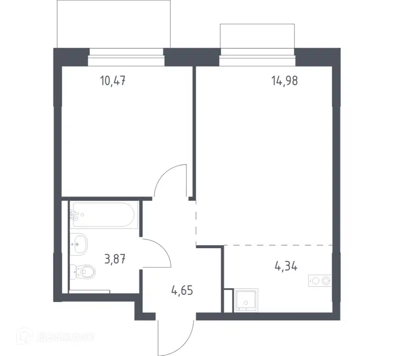 1-комнатная квартира 38.31 м² Новое Внуково