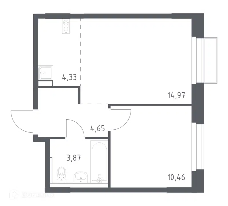 1-комнатная квартира 38.28 м² Новое Внуково