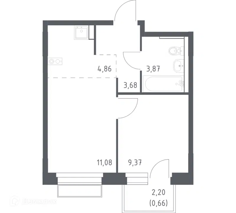 1-комнатная квартира 33.52 м² Новое Внуково