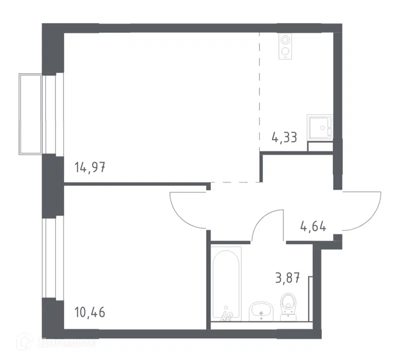 1-комнатная квартира 38.27 м² Новое Внуково