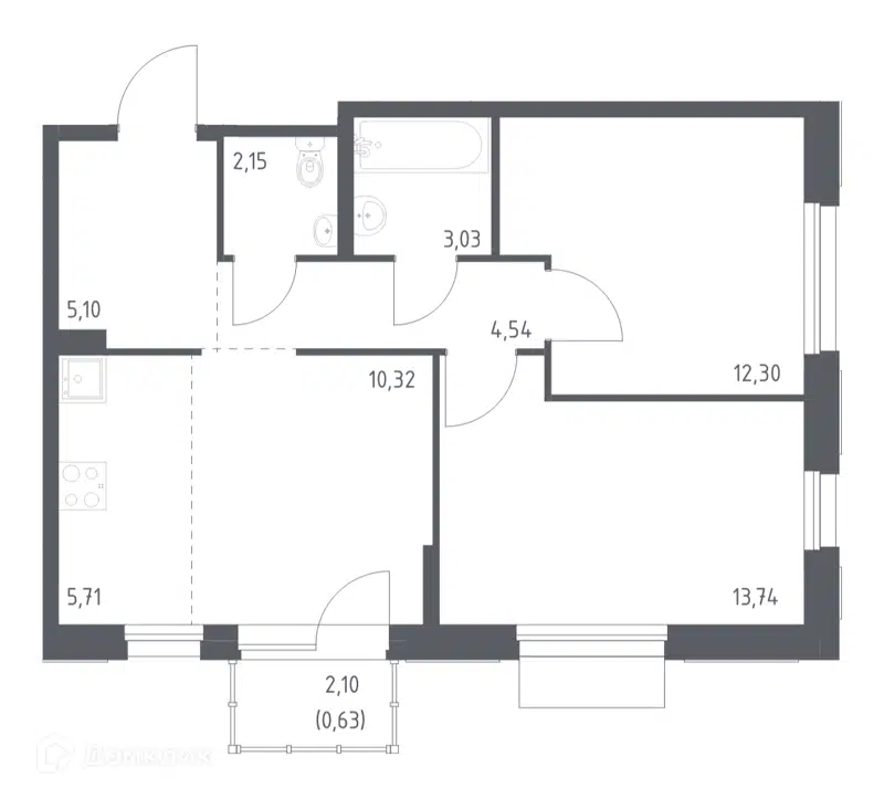 2-комнатная квартира 57.52 м² Новое Внуково