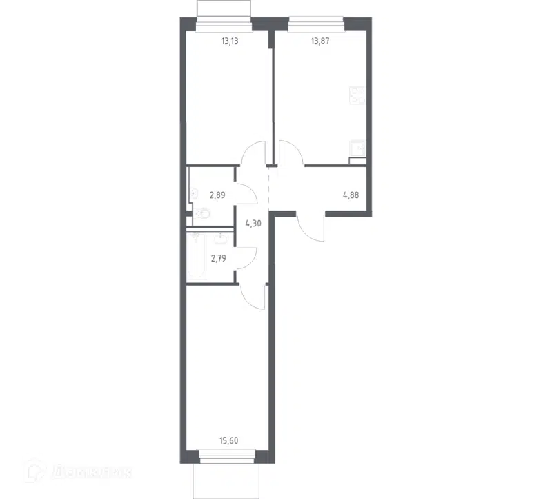 2-комнатная квартира 57.46 м² Новое Внуково