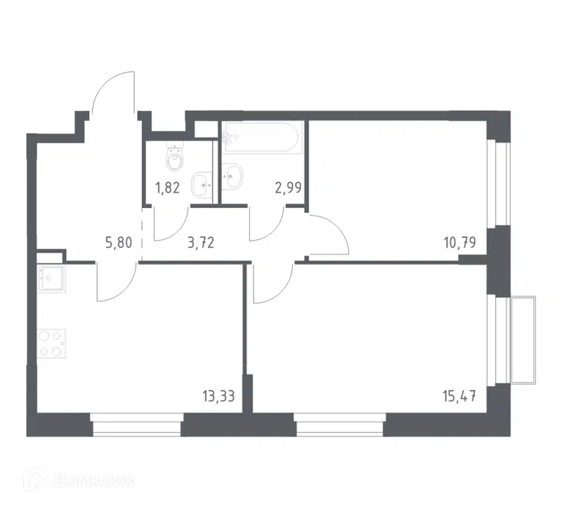 2-комнатная квартира 53.92 м² Новое Внуково