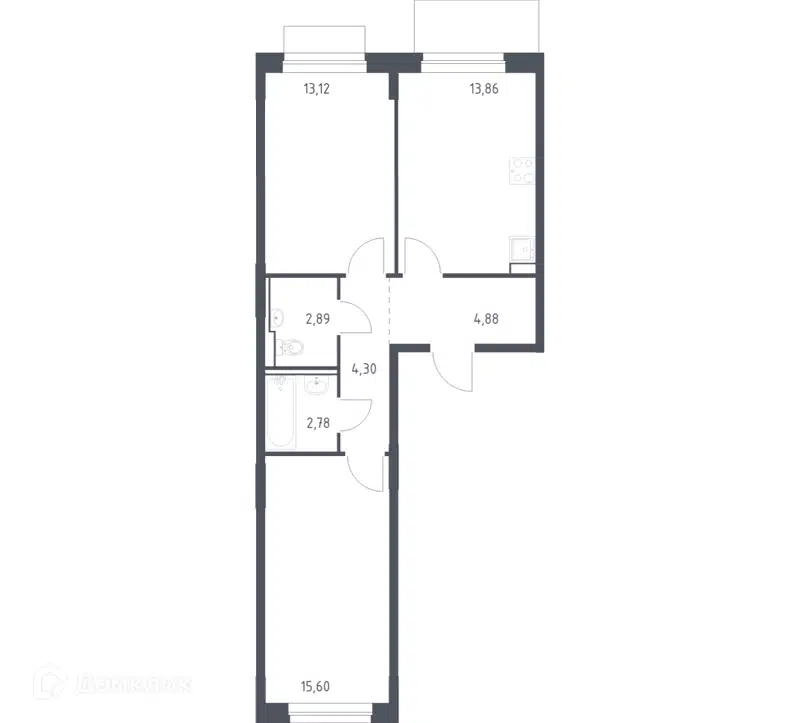 2-комнатная квартира 57.43 м² Новое Внуково