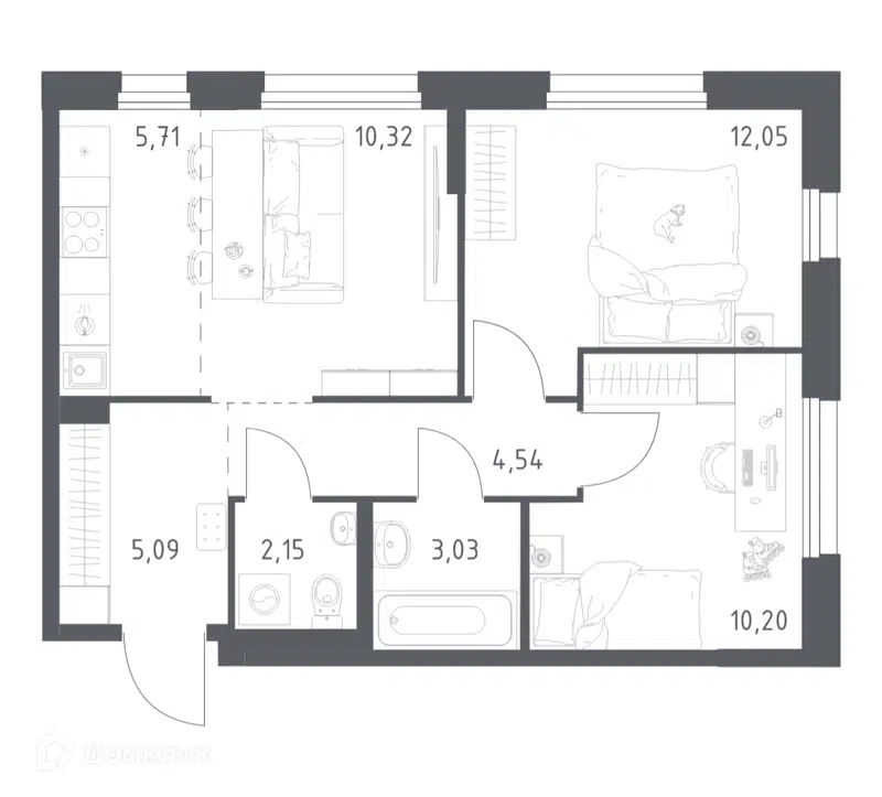 2-комнатная квартира 53.09 м² Новое Внуково