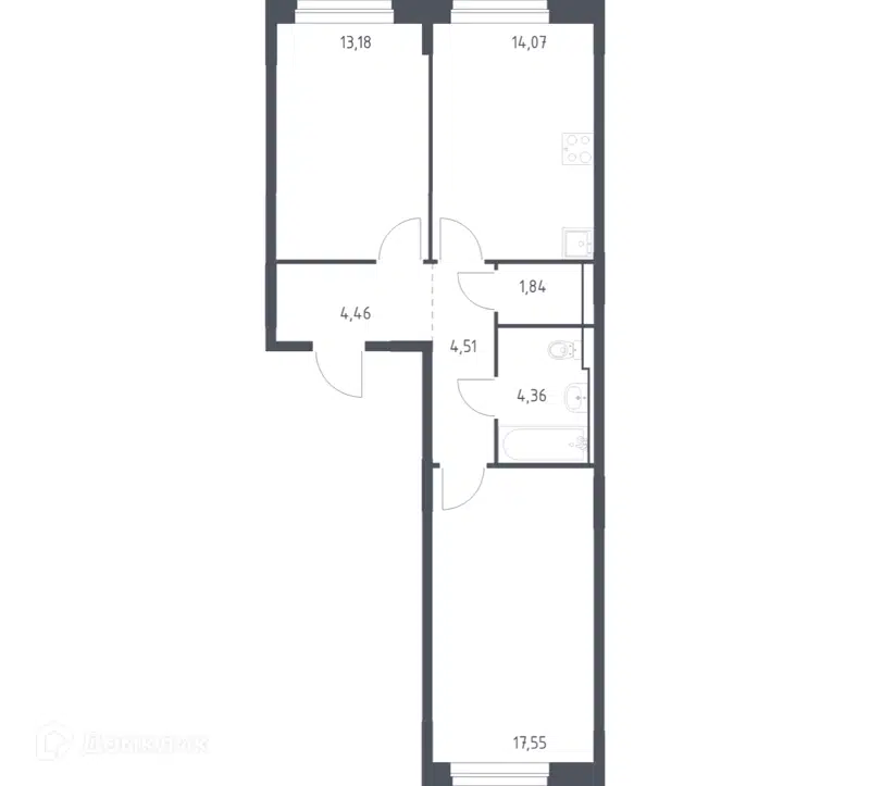 2-комнатная квартира 59.97 м² Новое Внуково