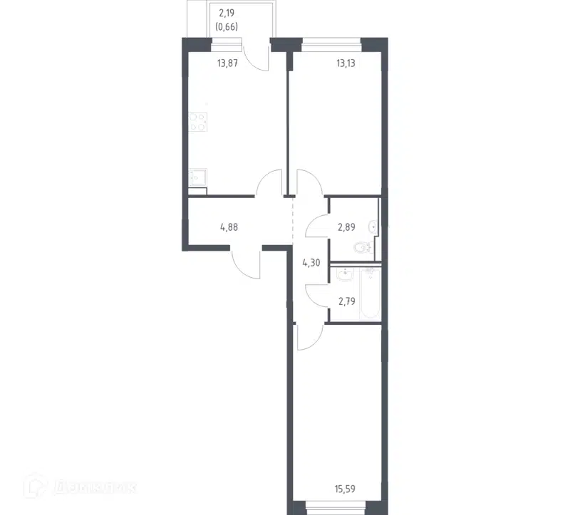 2-комнатная квартира 58.11 м² Новое Внуково