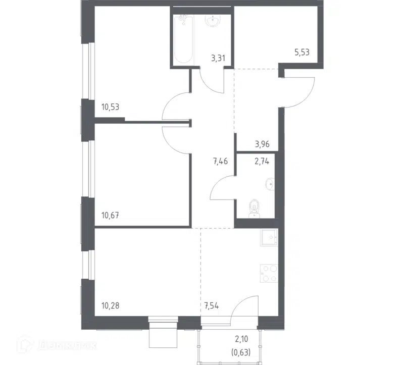 2-комнатная квартира 62.65 м² Новое Внуково