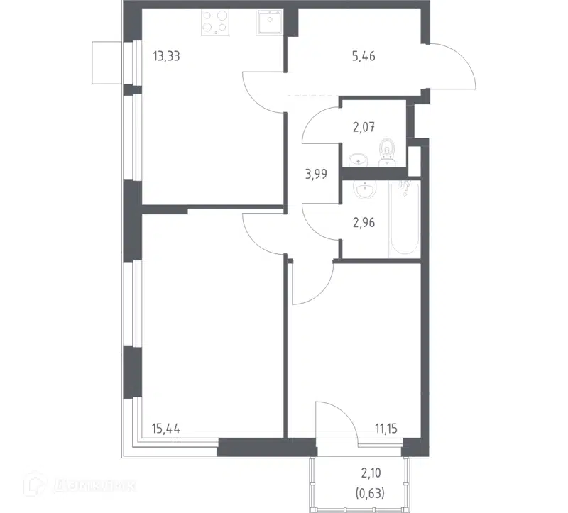 2-комнатная квартира 55.03 м² Новое Внуково