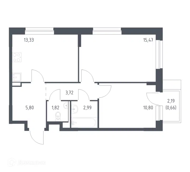 2-комнатная квартира 54.59 м² Новое Внуково