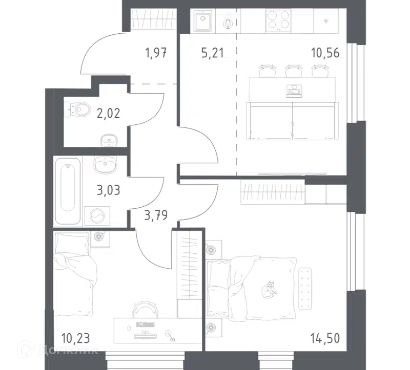 2-комнатная квартира 51.31 м² Новое Внуково