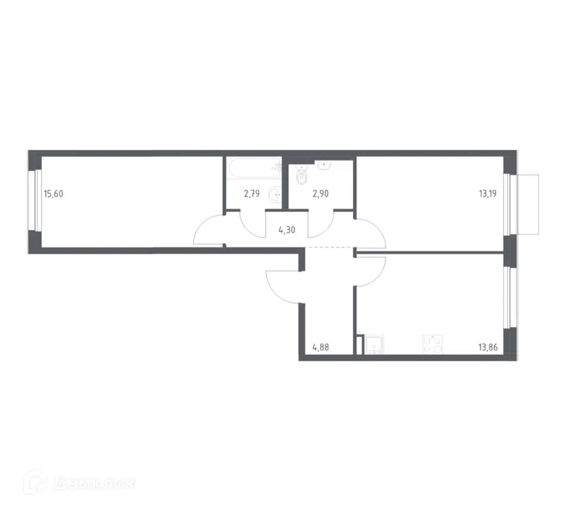 2-комнатная квартира 57.52 м² Новое Внуково