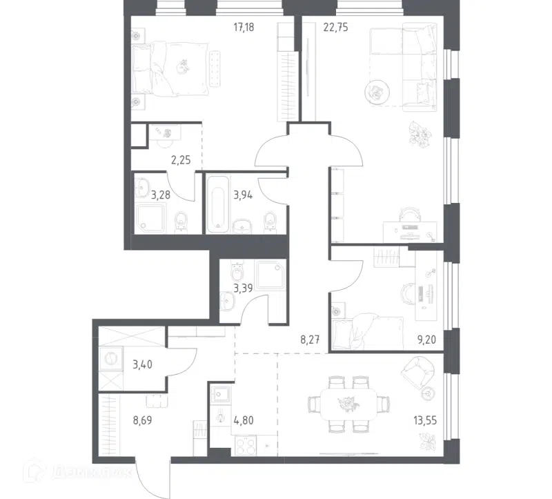 3-комнатная квартира 100.7 м² Новое Внуково