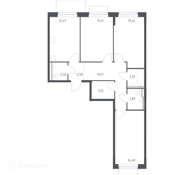 3-комнатная квартира 78.56 м² Новое Внуково