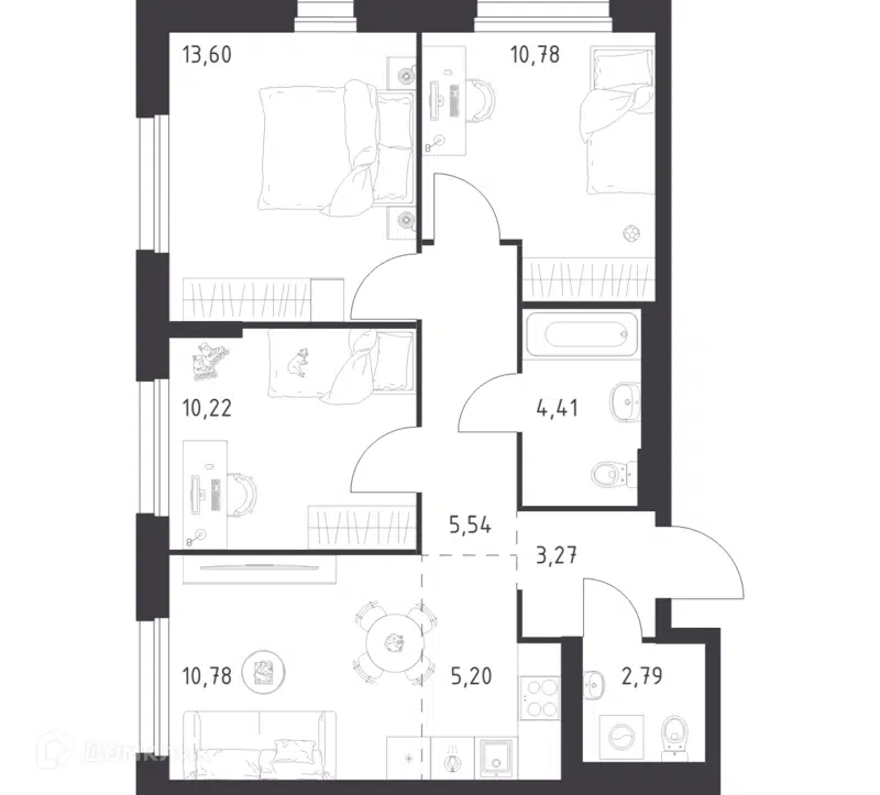 3-комнатная квартира 66.59 м² Новое Внуково