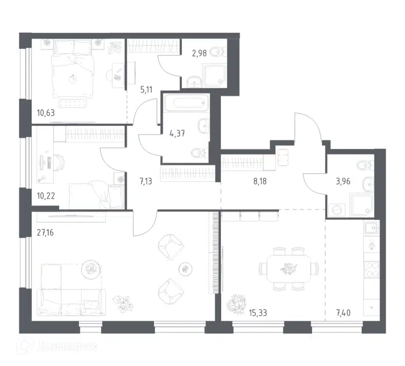 3-комнатная квартира 102.47 м² Новое Внуково