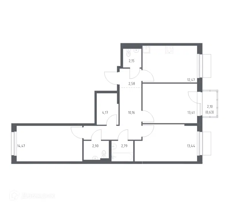 3-комнатная квартира 79.17 м² Новое Внуково