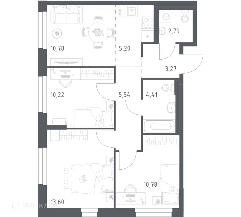 3-комнатная квартира 66.59 м² Новое Внуково