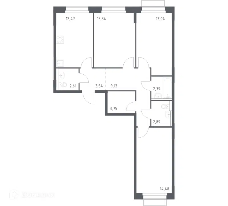 3-комнатная квартира 78.54 м² Новое Внуково