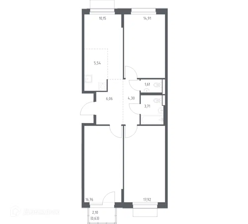 3-комнатная квартира 81.59 м² Новое Внуково
