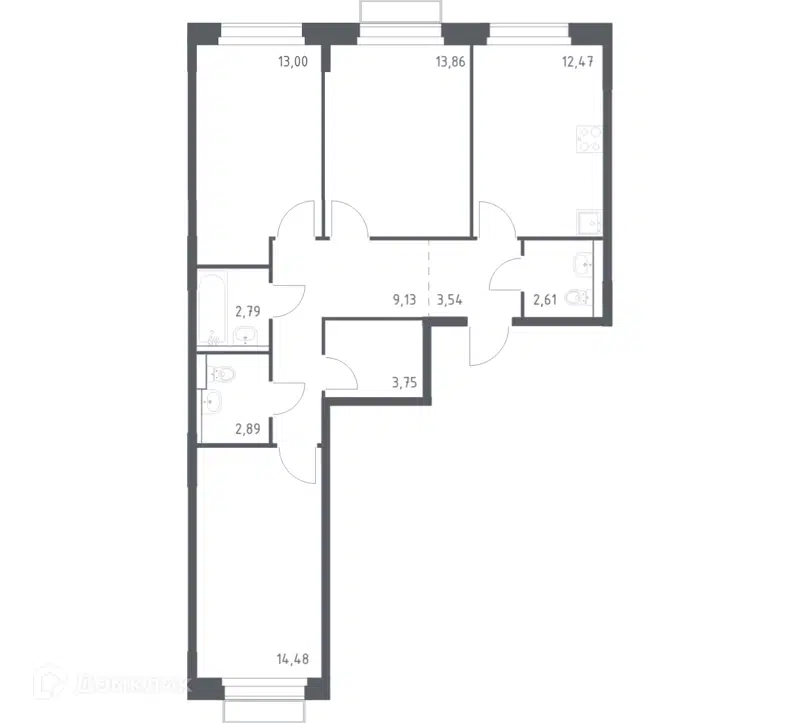 3-комнатная квартира 78.52 м² Новое Внуково