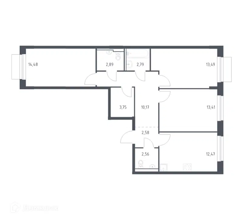 3-комнатная квартира 78.59 м² Новое Внуково