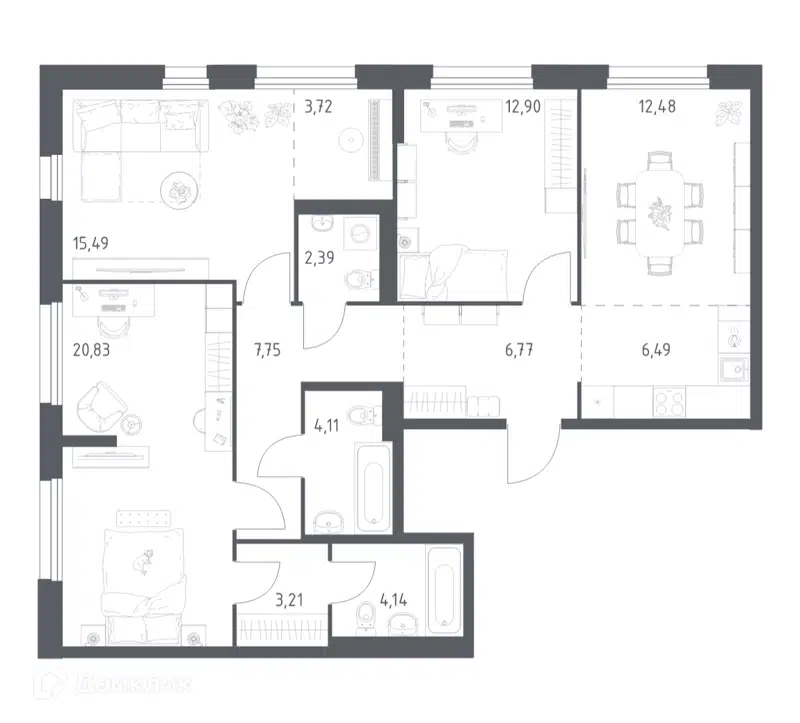 3-комнатная квартира 100.28 м² Новое Внуково